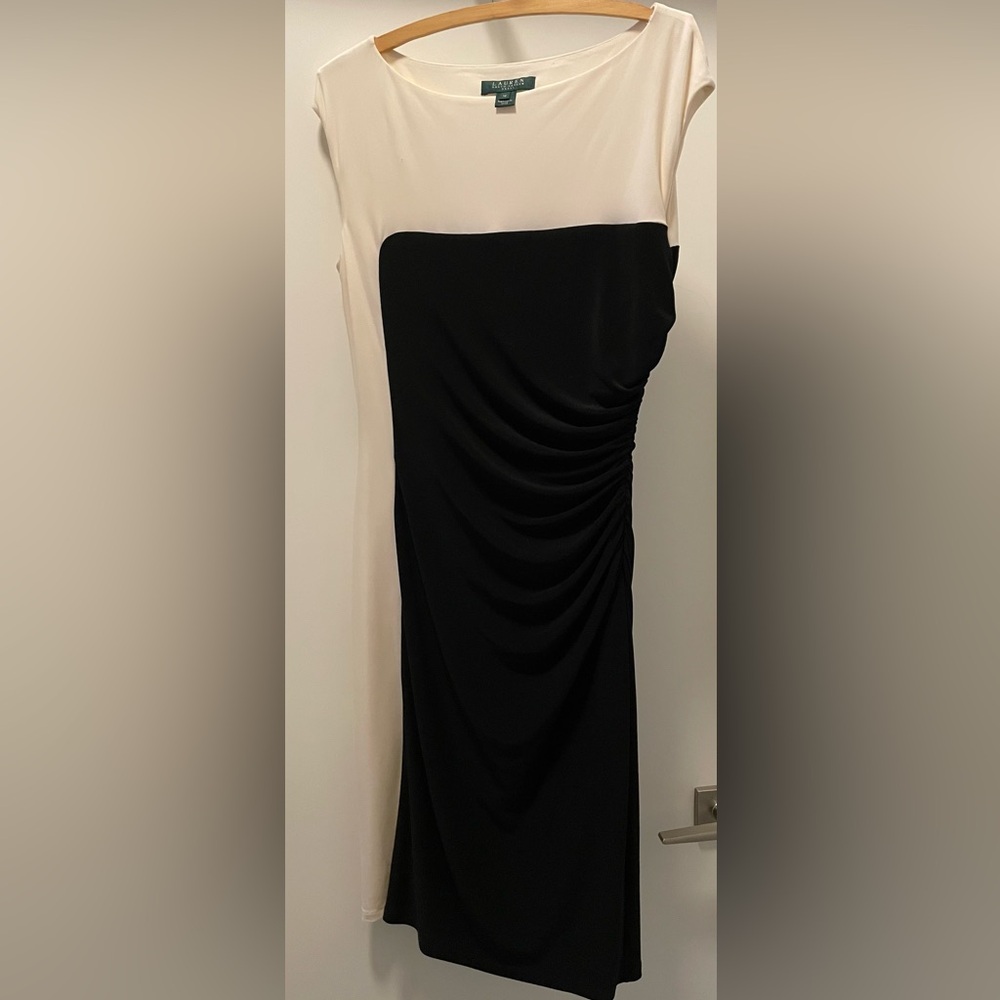Lauren Ralph Lauren Black and Cream Asymmetrical Dress
